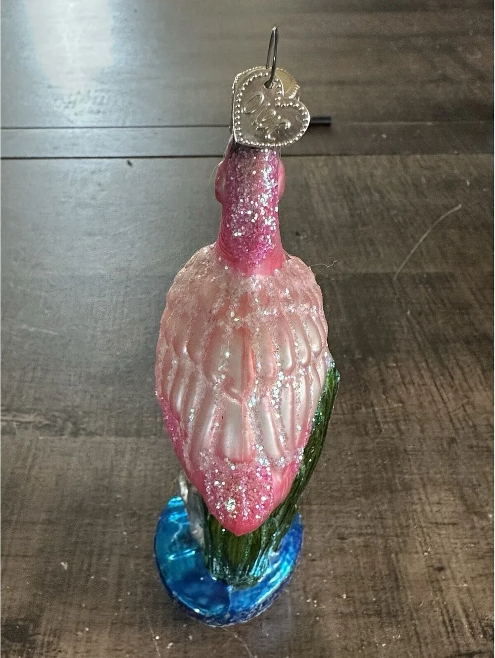 Old World Christmas Pink Flamingo Glass Ornament Our Heart Charm Tropical Bird